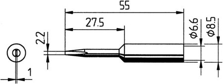 Soldering tip 2.2 mm Chisel shaped Straight 0832KDLF/SB