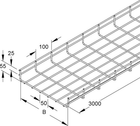 Mesh cable tray U-shape 54 mm 150 mm GTS 54.150 V