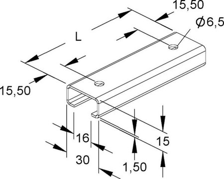 Support/Profile rail 2000 mm 30 mm 15 mm 2970/2 SL