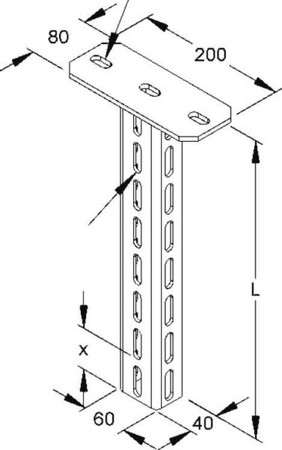 Ceiling profile for cable support system 700 mm HU 6040/700