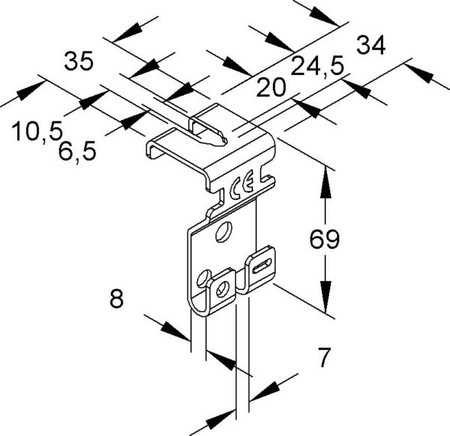 Ceiling bracket for cable support system 35 mm 69 mm GTAB 8 S