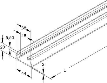 Support/Profile rail 6000 mm 44 mm 20 mm 2985/6 BO