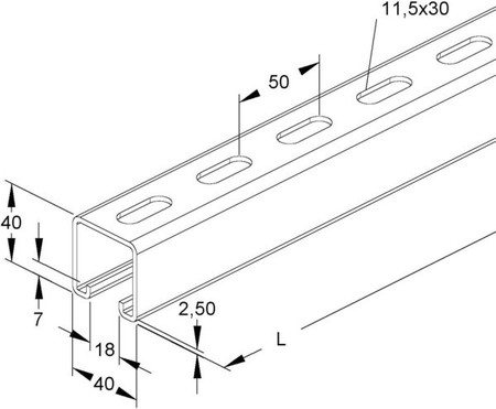 Support/Profile rail 6000 mm 40 mm 40 mm 2988/6 BO