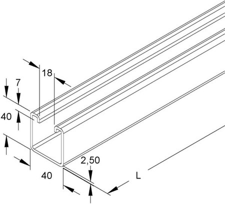 Support/Profile rail 6000 mm 40 mm 40 mm 2988/6 FO