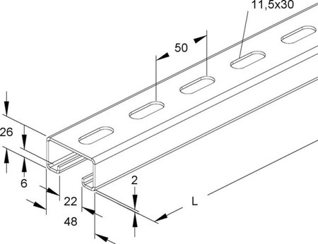 Support/Profile rail 6000 mm 48 mm 26 mm 2992/6 E5L