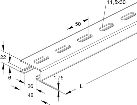 Support/Profile rail 3000 mm 48 mm 22 mm 2987/3 SL