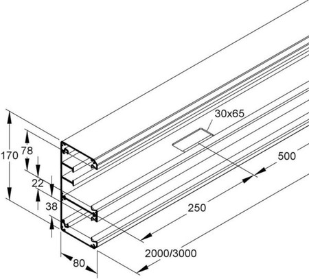 Wall duct 170 mm 80 mm 2000 mm DAU 170-78 P