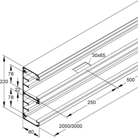 Wall duct 220 mm 80 mm 2000 mm DAU 220-78 P