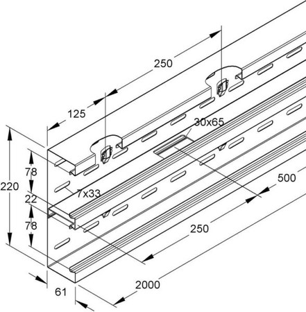 Wall duct 220 mm 80 mm 2000 mm DKU 220-78T80L