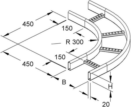 Bend for cable ladder Horizontal 90? 450 mm KRCBK 60.625 F