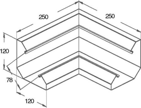 Inner corner for wall duct 120 mm 120 mm Asymmetric PLI 120-78 G