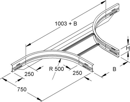 Add-on tee for cable ladder Flat profile 300 mm WSTAR 105.300