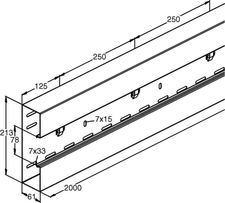 Wall duct 213 mm 100 mm 2000 mm GKU213A78T100R