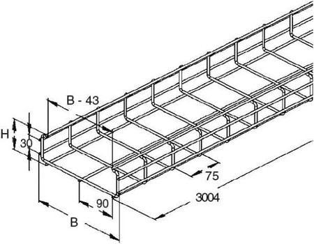 Mesh cable tray C-shape 68 mm 100 mm GRCI 50.100 F