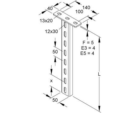 Ceiling profile for cable support system 400 mm 50 mm HUF 50/400