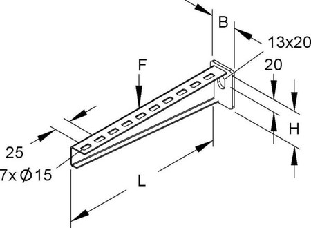 Bracket for cable support system 260 mm 55 mm KTA 250