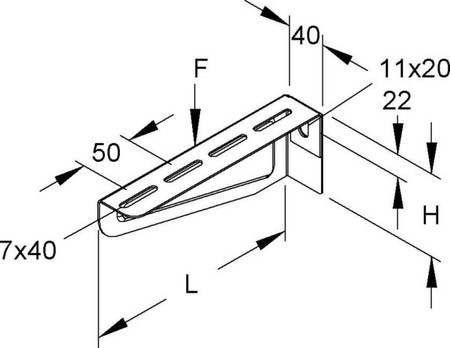 Bracket for cable support system 210 mm 80 mm KTAM 200