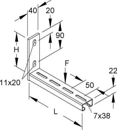 Bracket for cable support system 204 mm 135 mm KTC 200