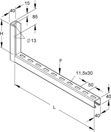 Bracket for cable support system 604 mm 195 mm KTC 600