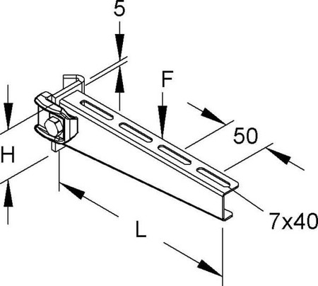 Bracket for cable support system 210 mm 55 mm KTT 200