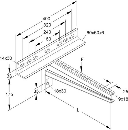 Bracket for cable support system 440 mm 400 mm 256 mm KTTSS 400