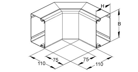 Inner corner for installation duct 100 mm 60 mm LUID 60.100