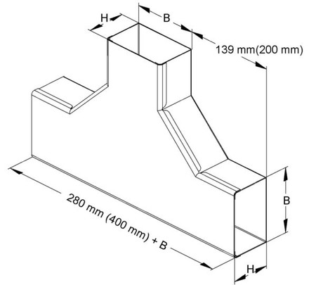 Tee for installation duct 60 mm 100 mm 60 mm LUTC 60.100