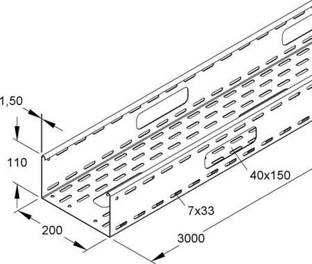 Cable tray/wide span cable tray 110 mm 200 mm 1.5 mm RSV 110.200