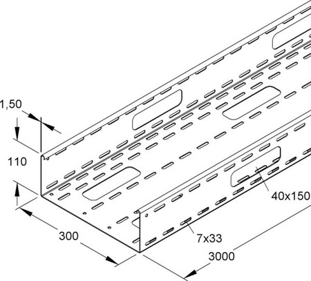 Cable tray/wide span cable tray 110 mm 300 mm 1.5 mm RSV 110.300