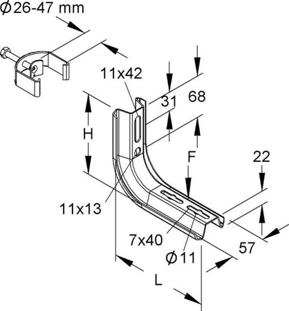 Bracket for cable support system 163 mm TKR 100