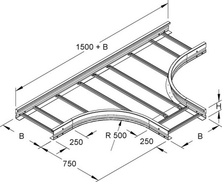 Tee for cable ladder Flat profile 150 mm WSTR 150.400 F