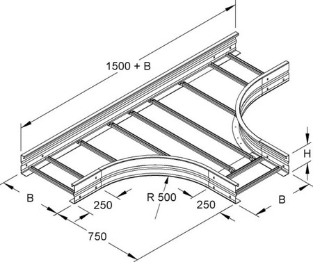 Tee for cable ladder Flat profile 150 mm WSTR 150.500