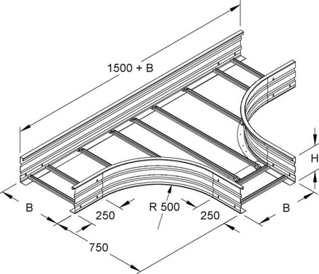 Tee for cable ladder Flat profile 200 mm WSTR 200.500 F