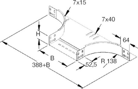 Add-on tee for cable tray 60 mm 300 mm 138 mm 151W15-300-B