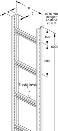 Vertical cable ladder 60 mm 400 mm 6000 mm 151L1-400-C63