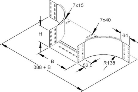 Add-on tee for cable tray 110 mm 100 mm 138 mm 153W15-100-B