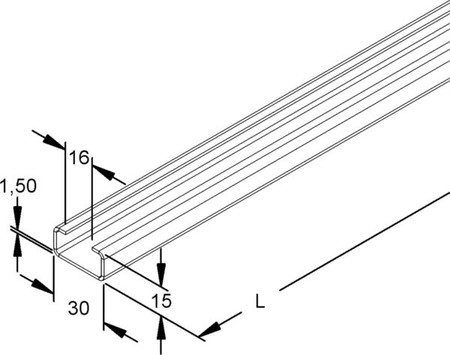 Support/Profile rail 3000 mm 30 mm 15 mm 15F2-3000-C