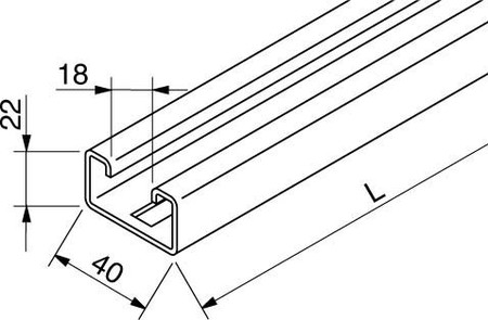 Support/Profile rail 3000 mm 40 mm 22 mm 16F2-3000-L