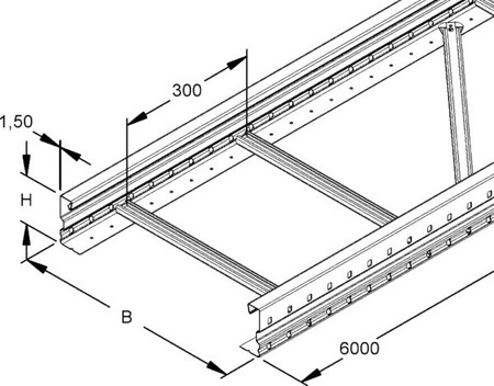 Cable ladder/wide span cable ladder Flat profile 163C1-200-S