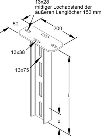 Ceiling profile for cable support system 200 mm 80 mm 16A3-200