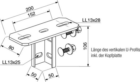 Head plate for profile rail U-profile 16A8-40