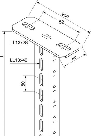 Ceiling profile for cable support system 200 mm 60 mm 16A9-200