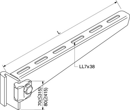 Bracket for cable support system 615 mm 80 mm 16B1-600