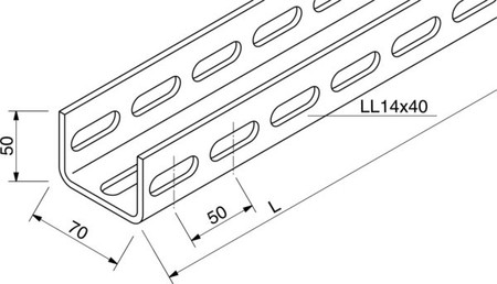 Support/Profile rail 6000 mm 70 mm 50 mm 16F6-6000-A