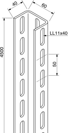 Support/Profile rail 4500 mm 60 mm 40 mm 17A7-4500