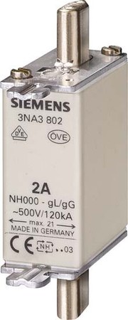 Low Voltage HRC fuse NH000 2 A 500 V 3NA3802